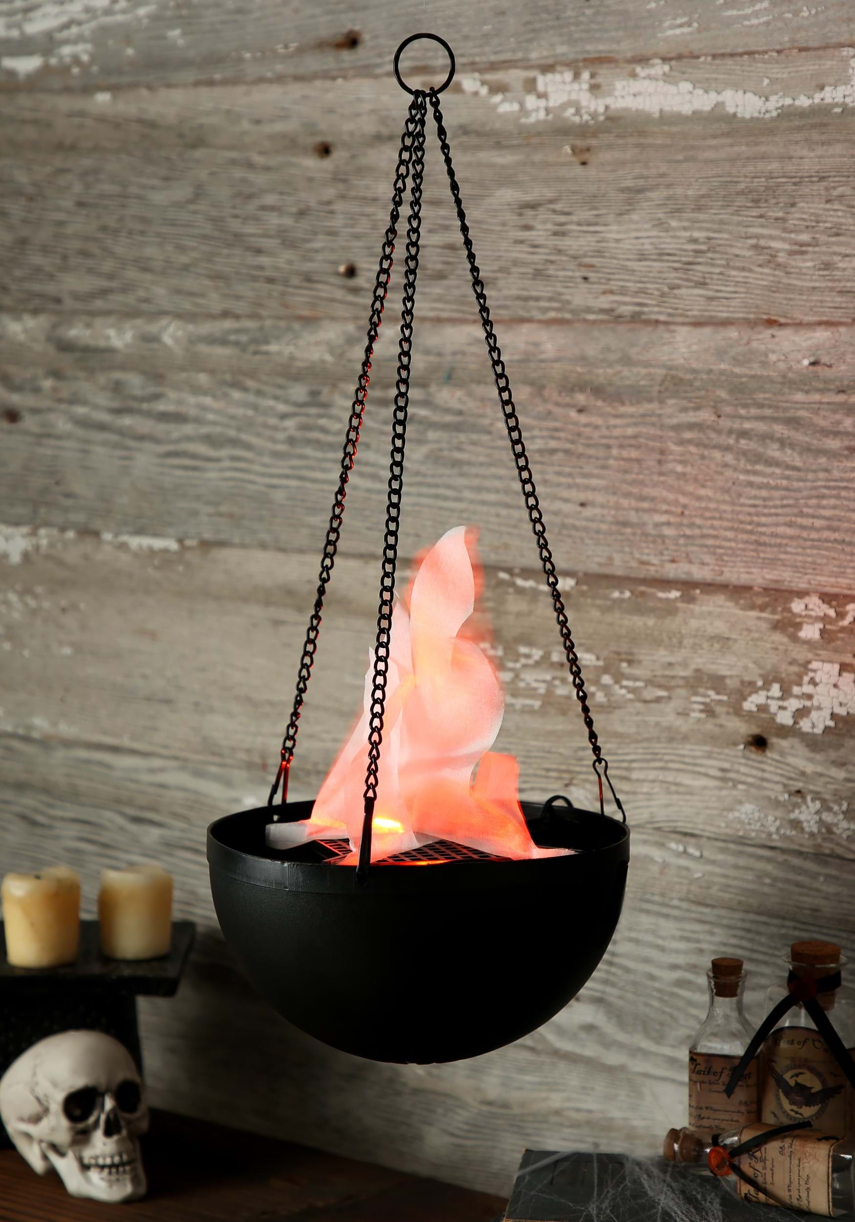 Hanging Flame Light Cauldron Halloween Decoration