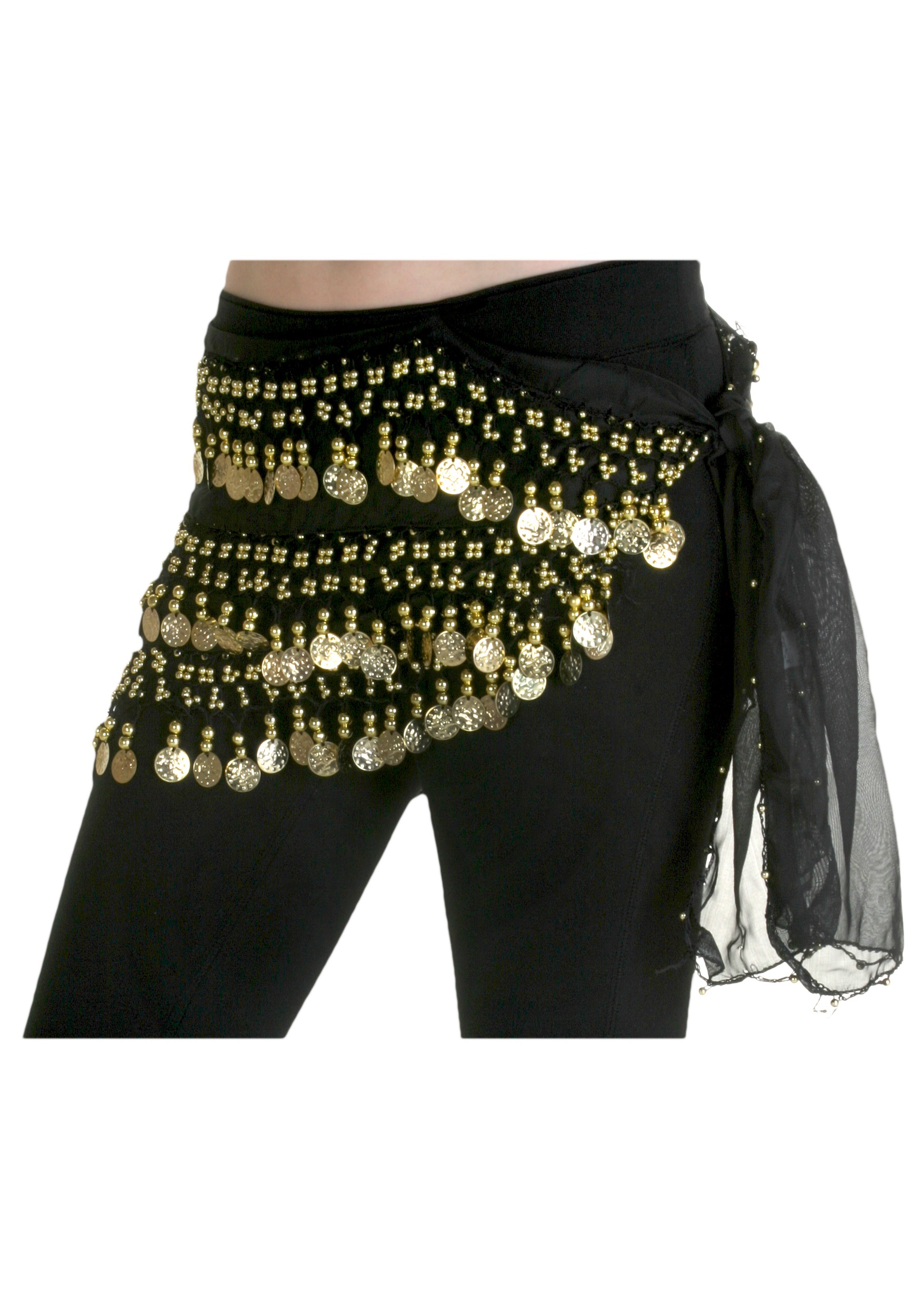 Belly Dancing Black Chiffon Hip Scarf , Costume Accessories