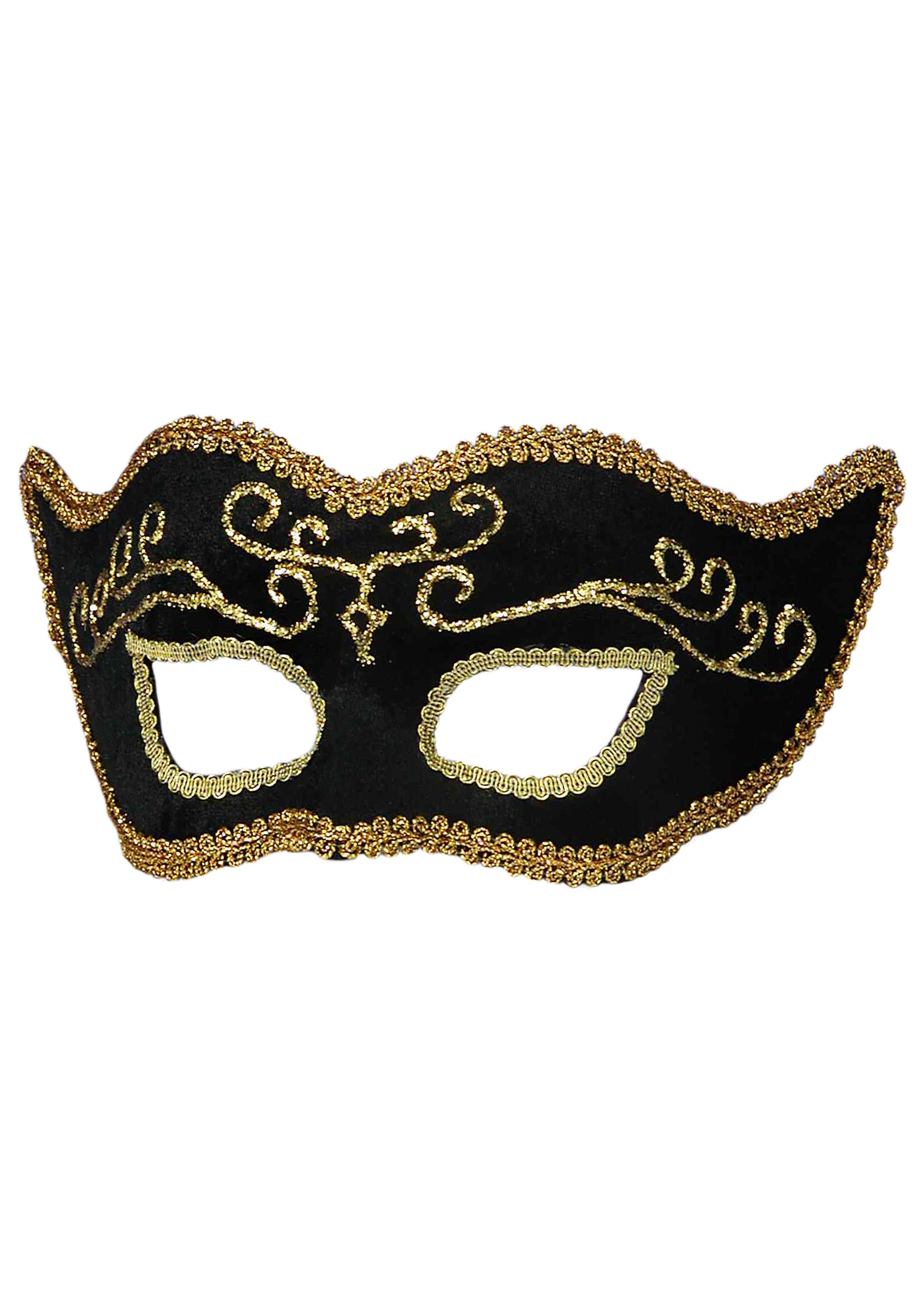 Black with Gold Trim Velvet Mardi Gras Mask