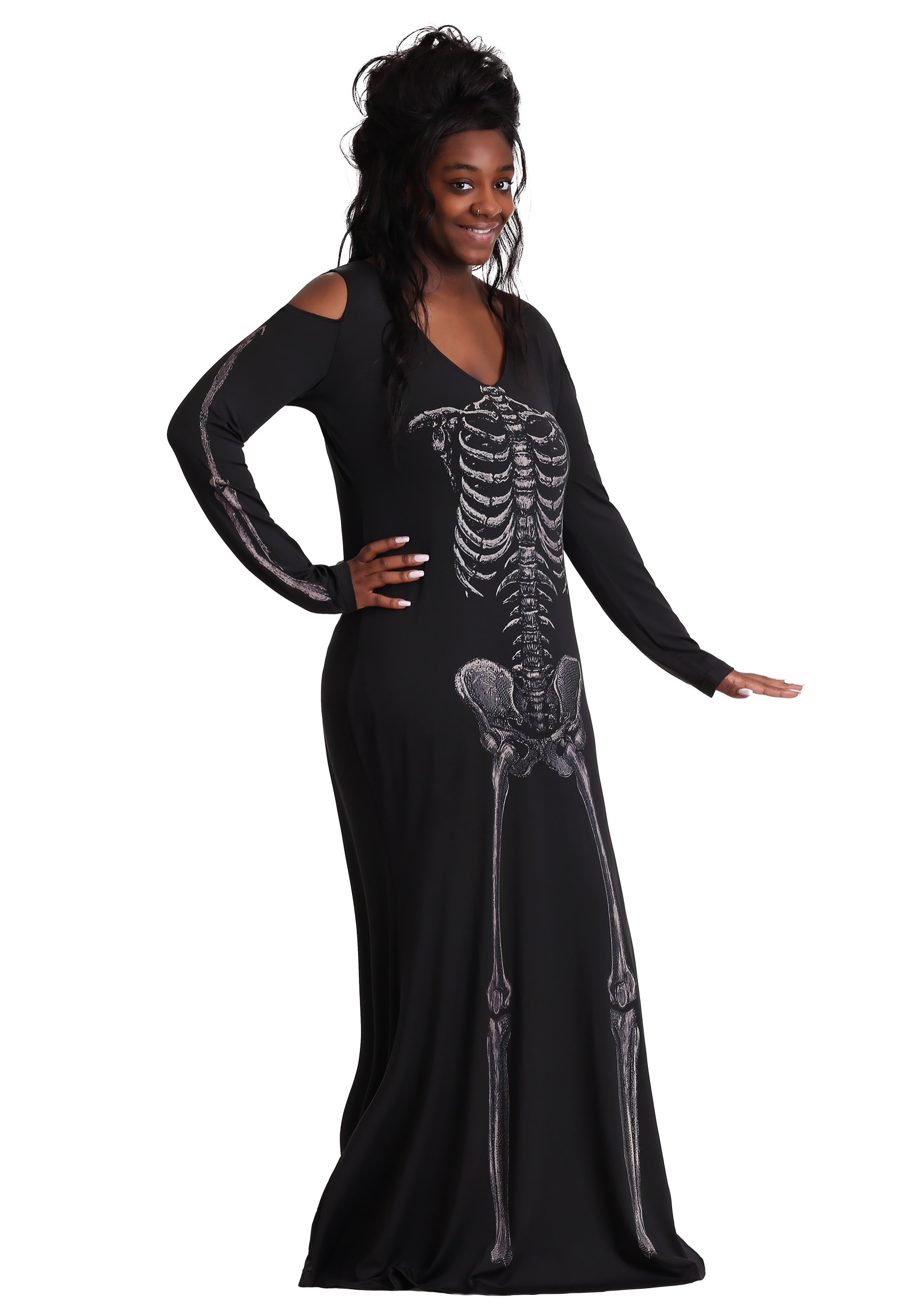 Bone Appetit Skeleton Plus Size Long Dress Costume for Women