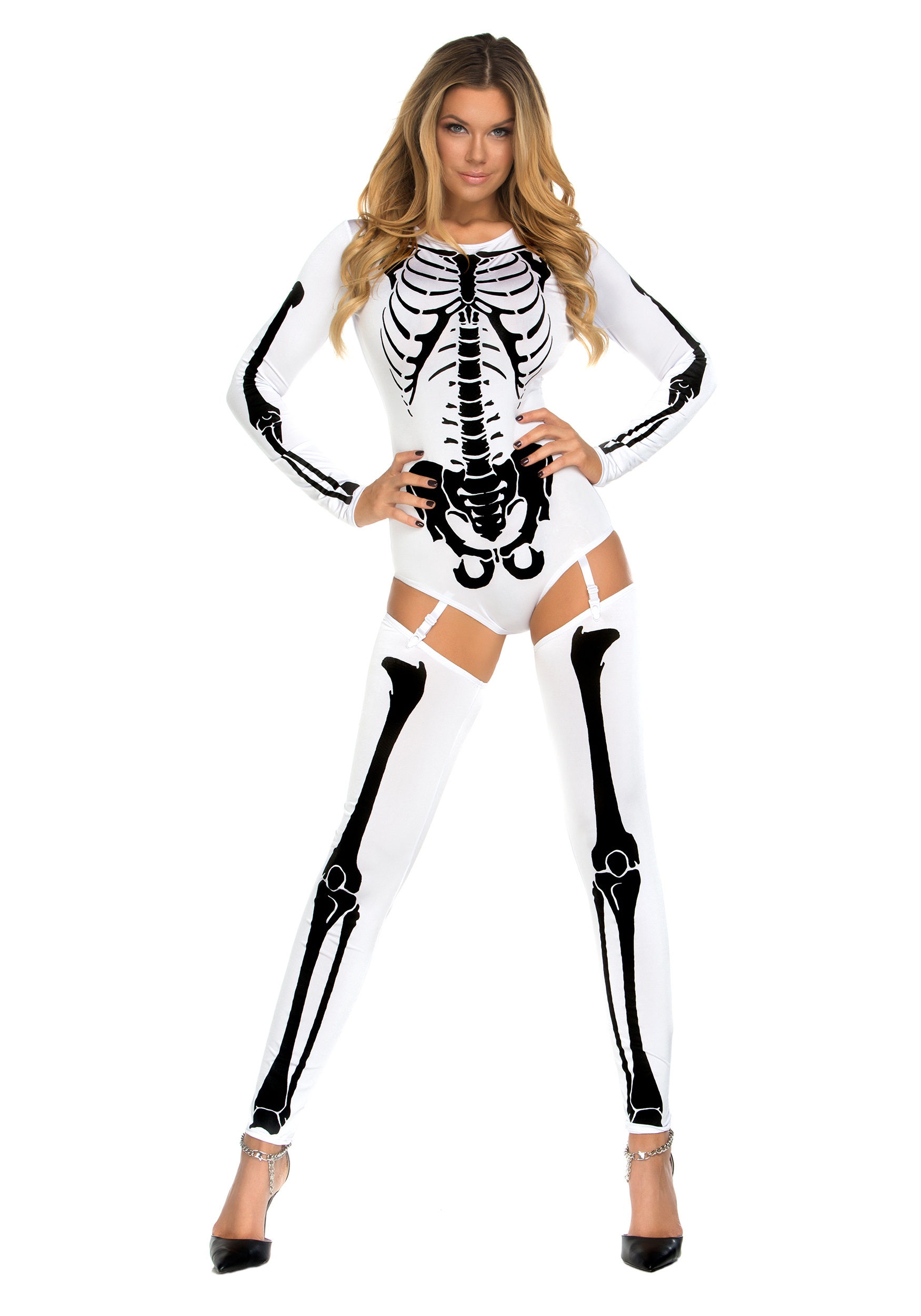 Sexy White Bad To The Bone Costume For Women , Sexy Skeleton Costumes