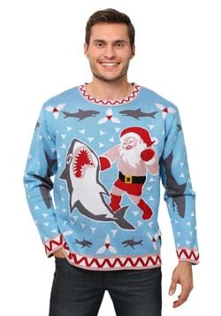 Men's Santa vs Shark Christmas Sweater Alt 1