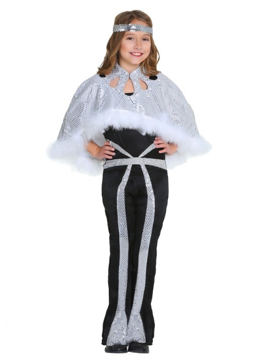 Girls Dazzling Silver Disco Costume