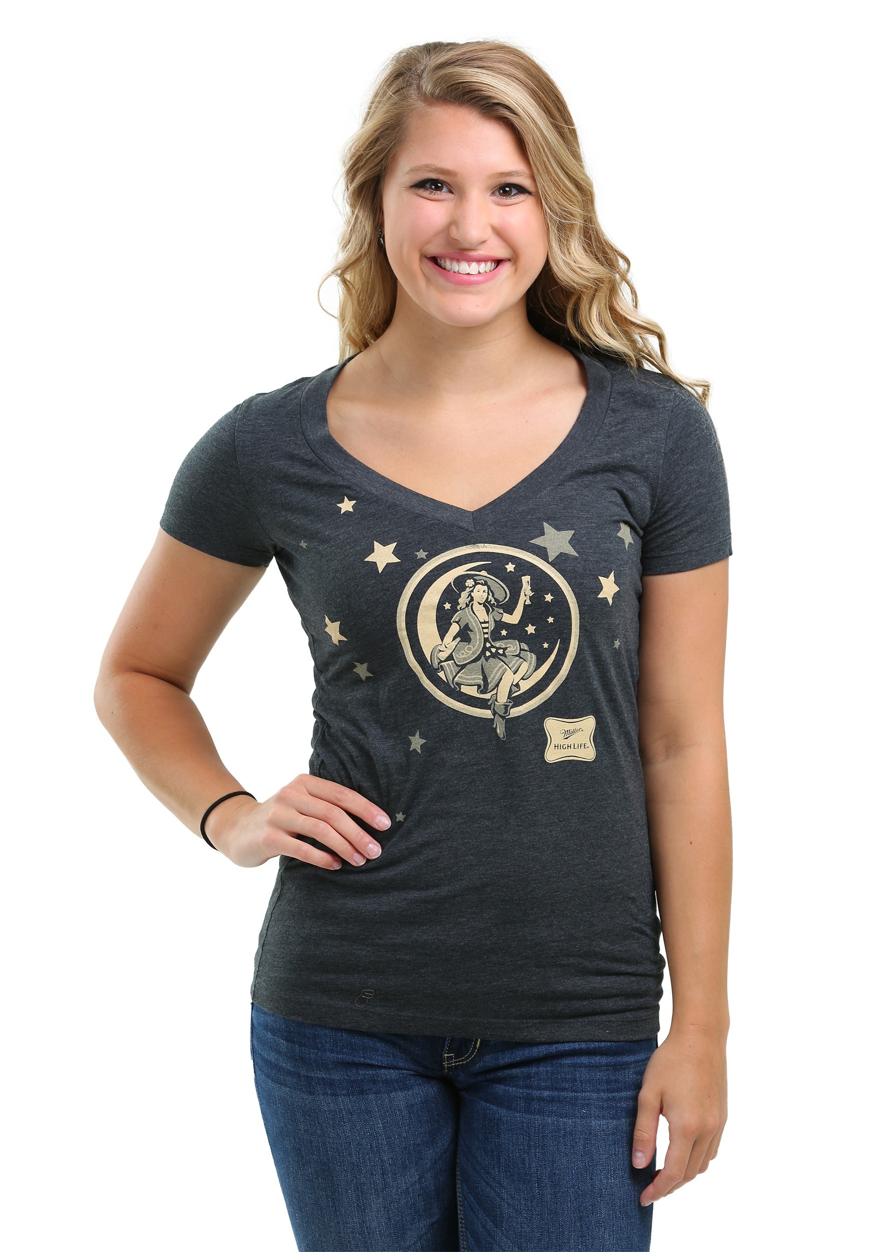 Miller High Life Moon Girl V-Neck T-Shirt for Women