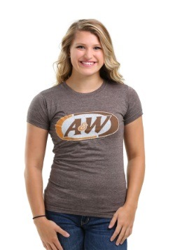 A&W Logo Juniors Heathered Brown Tee