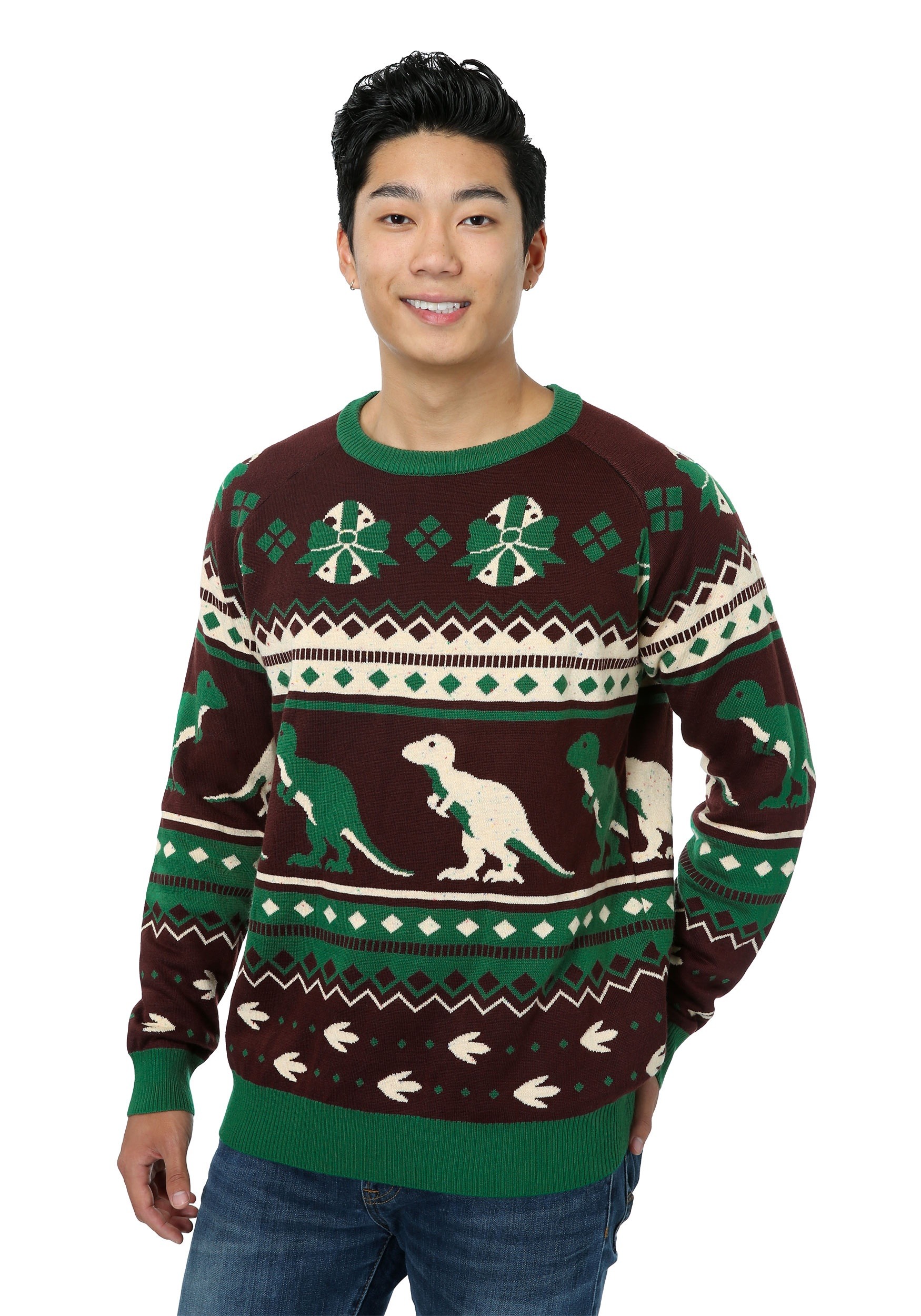 Holiday Dinosaur Ugly Christmas Sweater for Adults