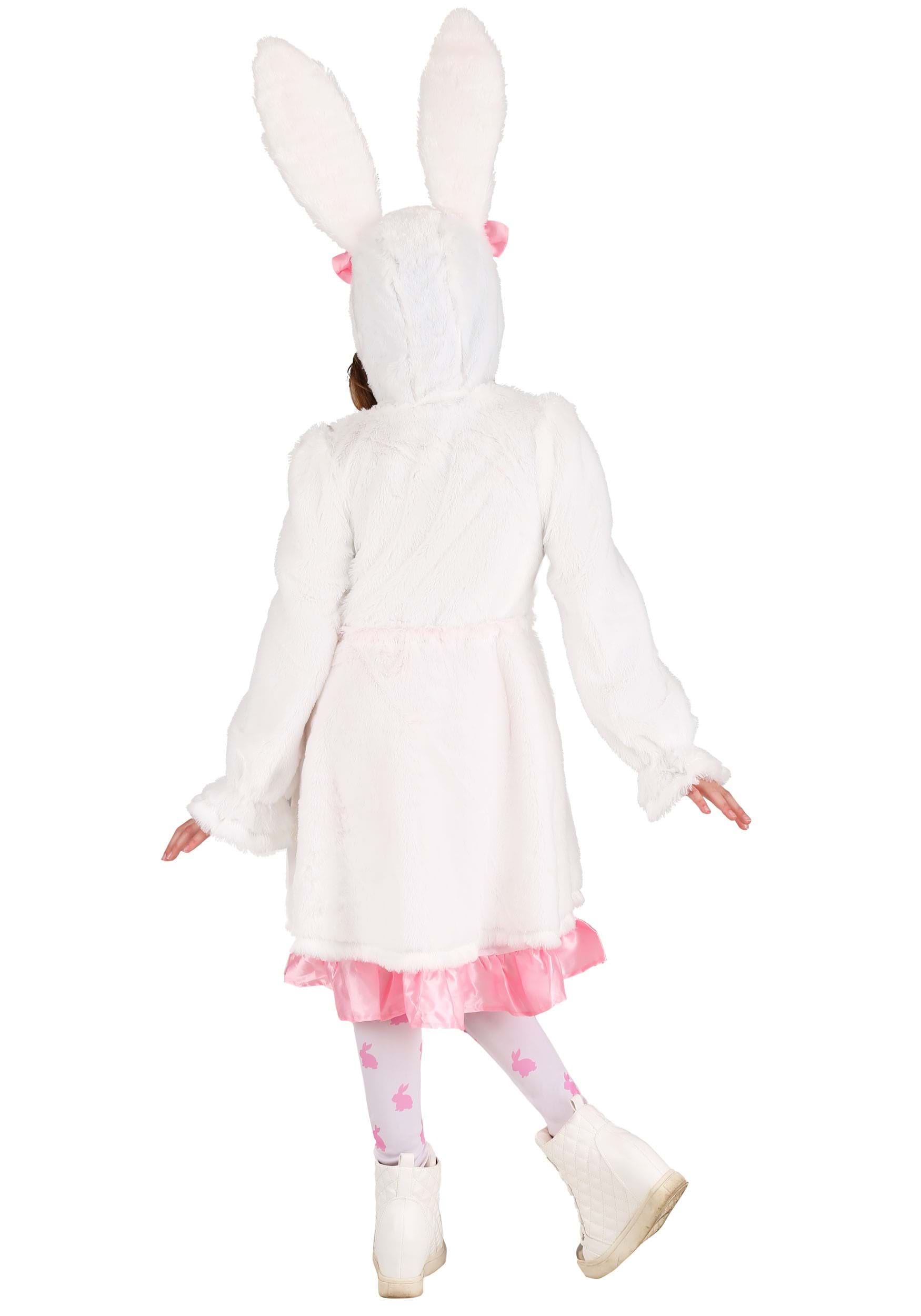 Fuzzy White Rabbit Hooded Costume Dress For Girl's