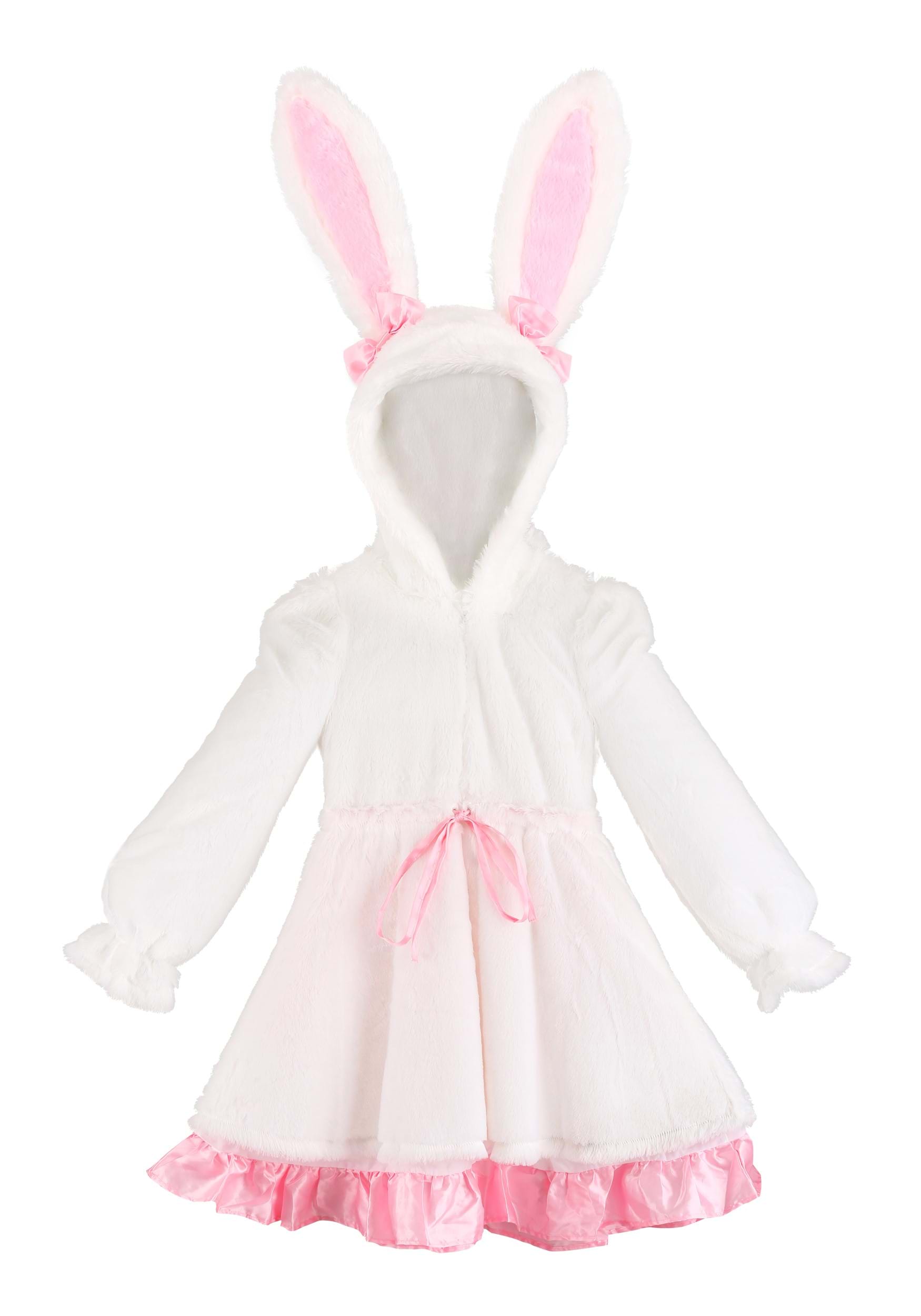 Fuzzy White Rabbit Hooded Costume Dress For Girl's