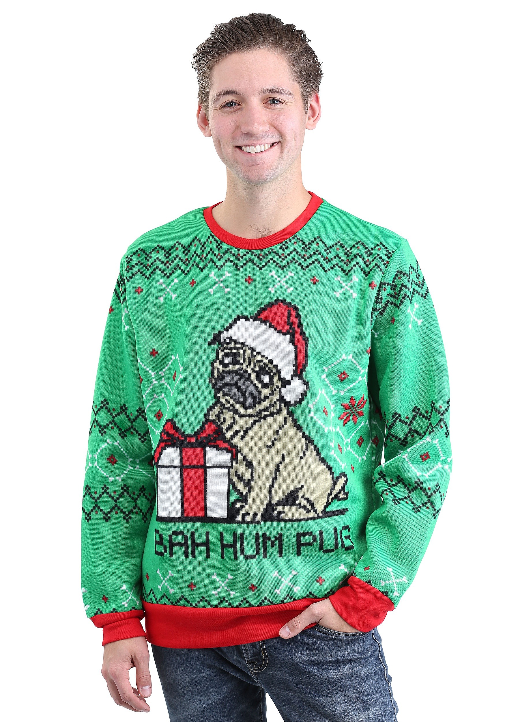 Bah Hum Pug Adult Ugly Christmas Sweater