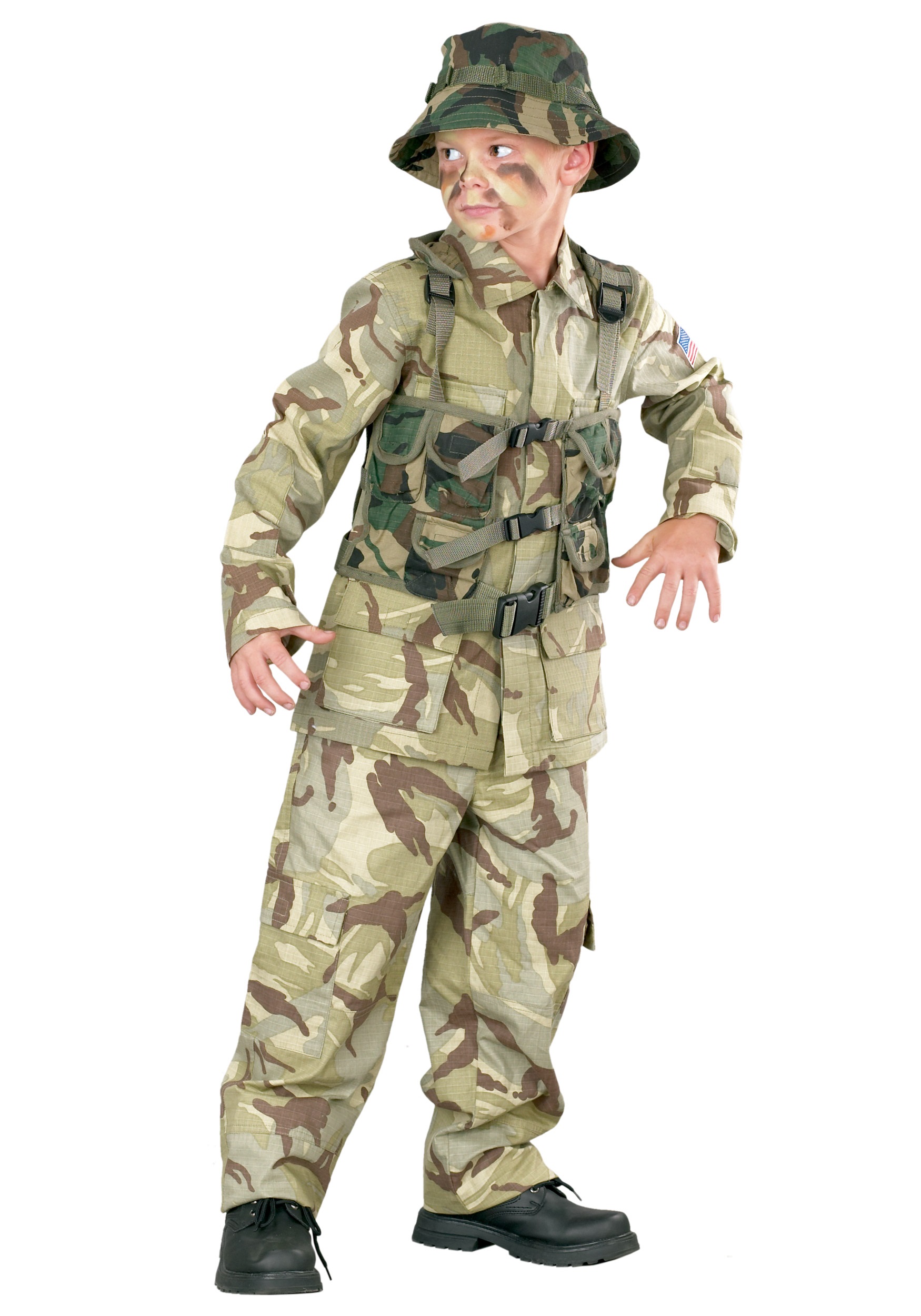 Army Costume Kids Soldier Halloween Fancy Dress 
