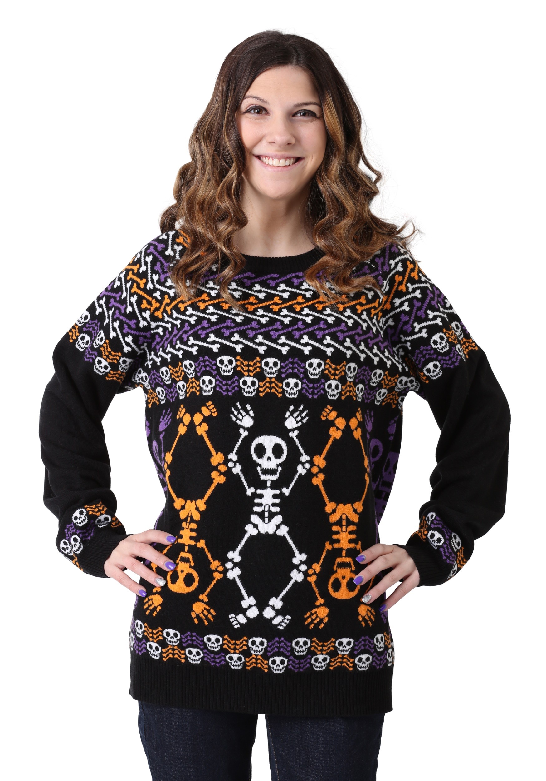 Day of the Dead Dancing Skeletons Ugly Halloween Sweater for Adults