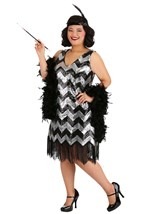 Plus Size Fringe Silver and Black Flapper Dress