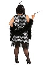 Plus Size Fringe Silver and Black Flapper Dress Alt 1