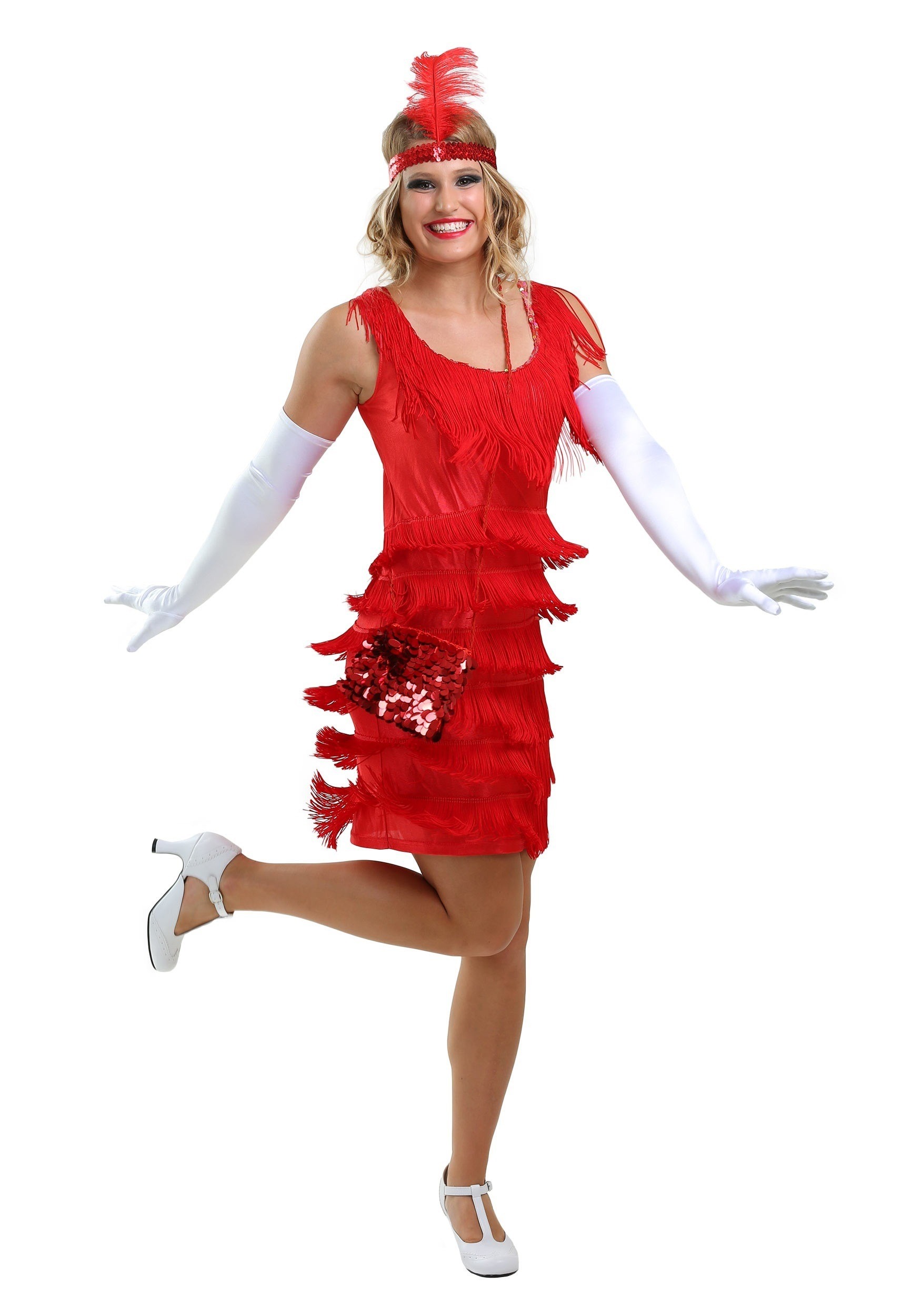 Women's Red Flapper Fringe Dress Costume