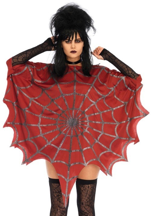 Red Glitter Web Poncho