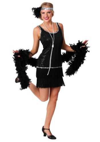 Black Sequin & Fringe Flapper Dress2