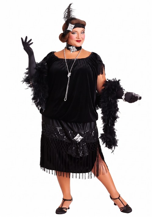 Deluxe Black Flapper Plus Size Womens Costume