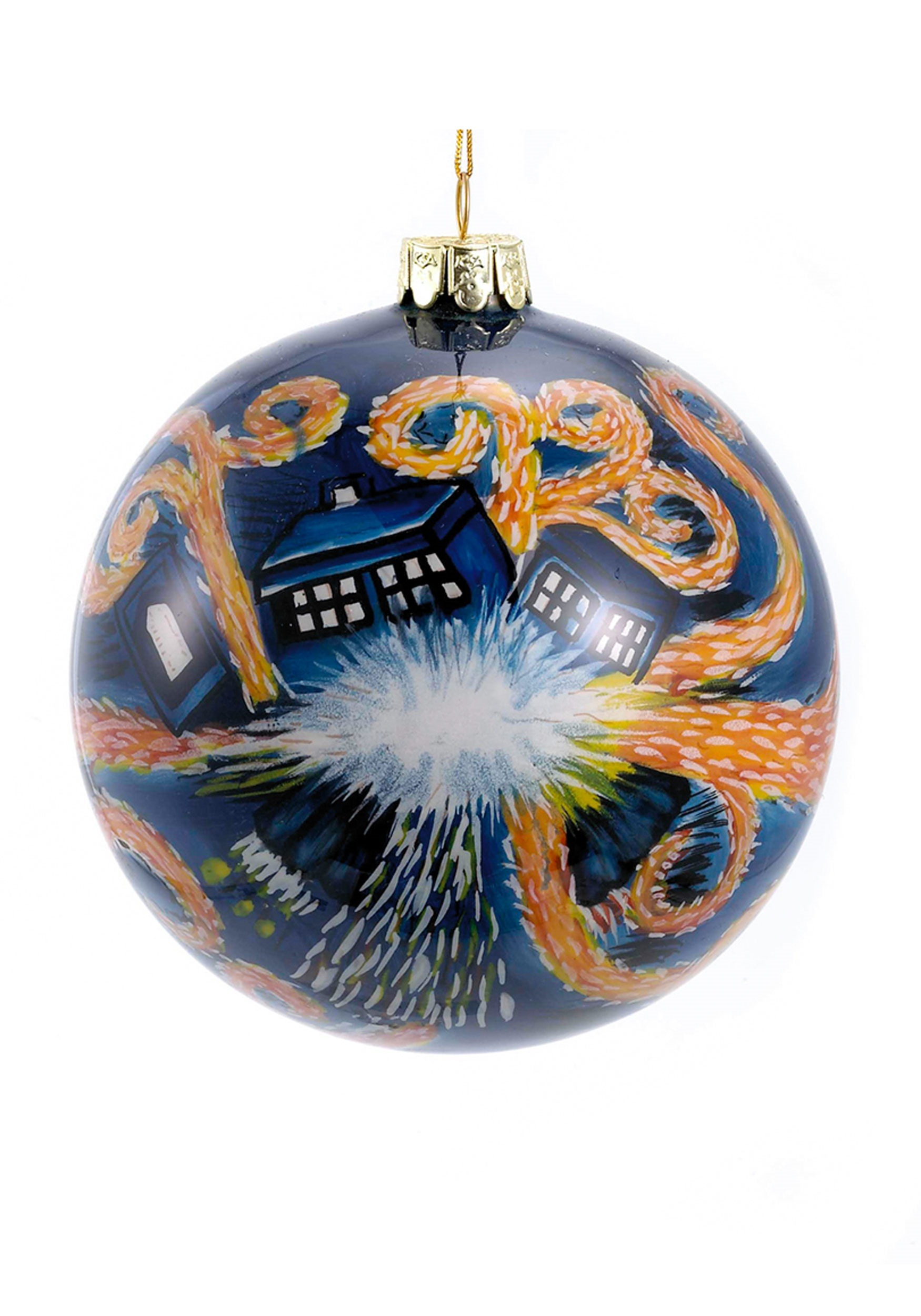 Dr. Who Starry Night Tardis Painted Glass Ball Ornament