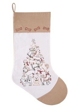 Puppy Christmas Tree Embroidered Stocking