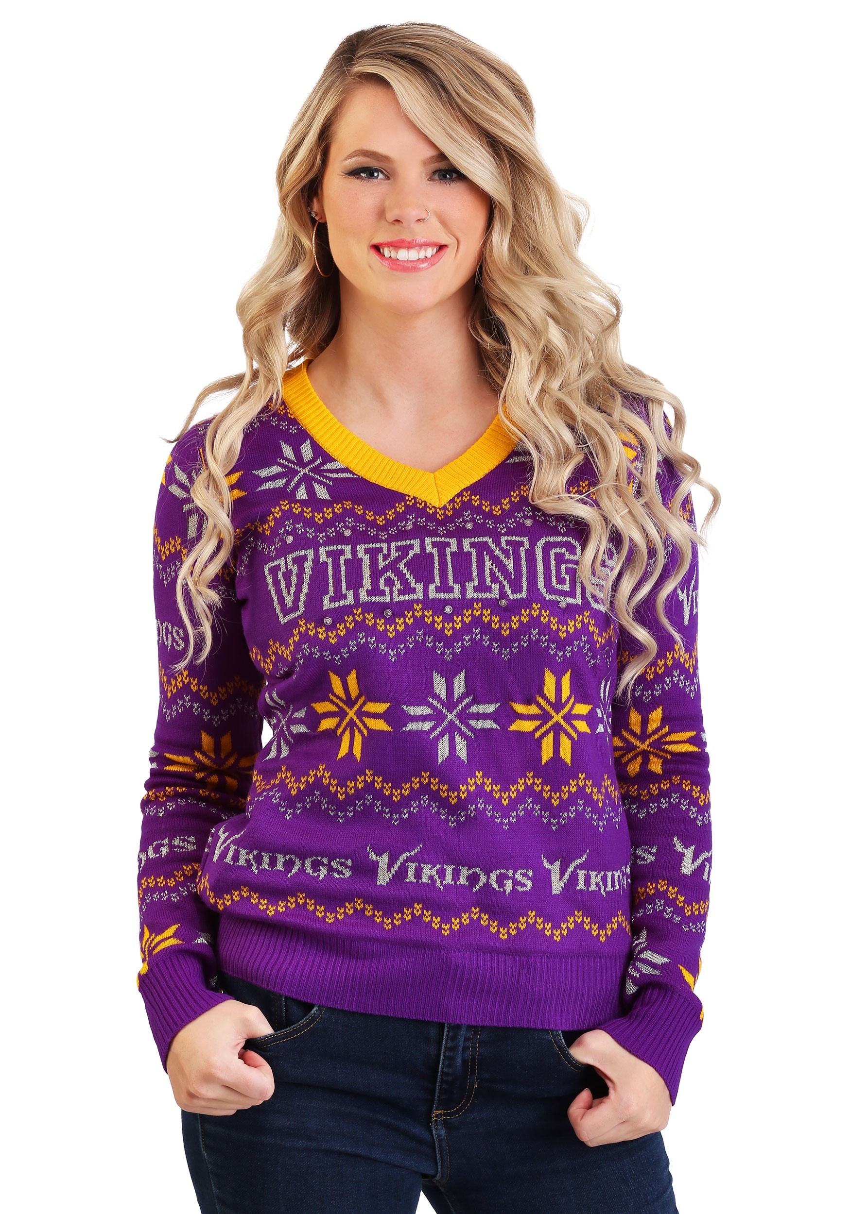 Women's Minnesota Vikings Light Up V-Neck Bluetooth Sweater