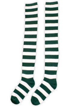 White and Green Striped Long Socks