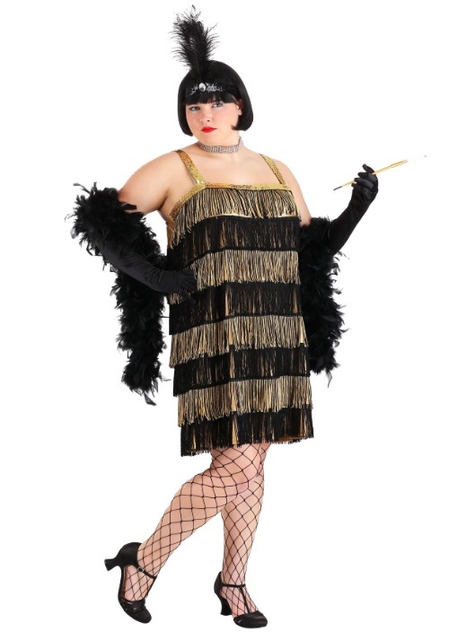 Gold and Black Fringe Flapper Plus Size Costume Main Update1