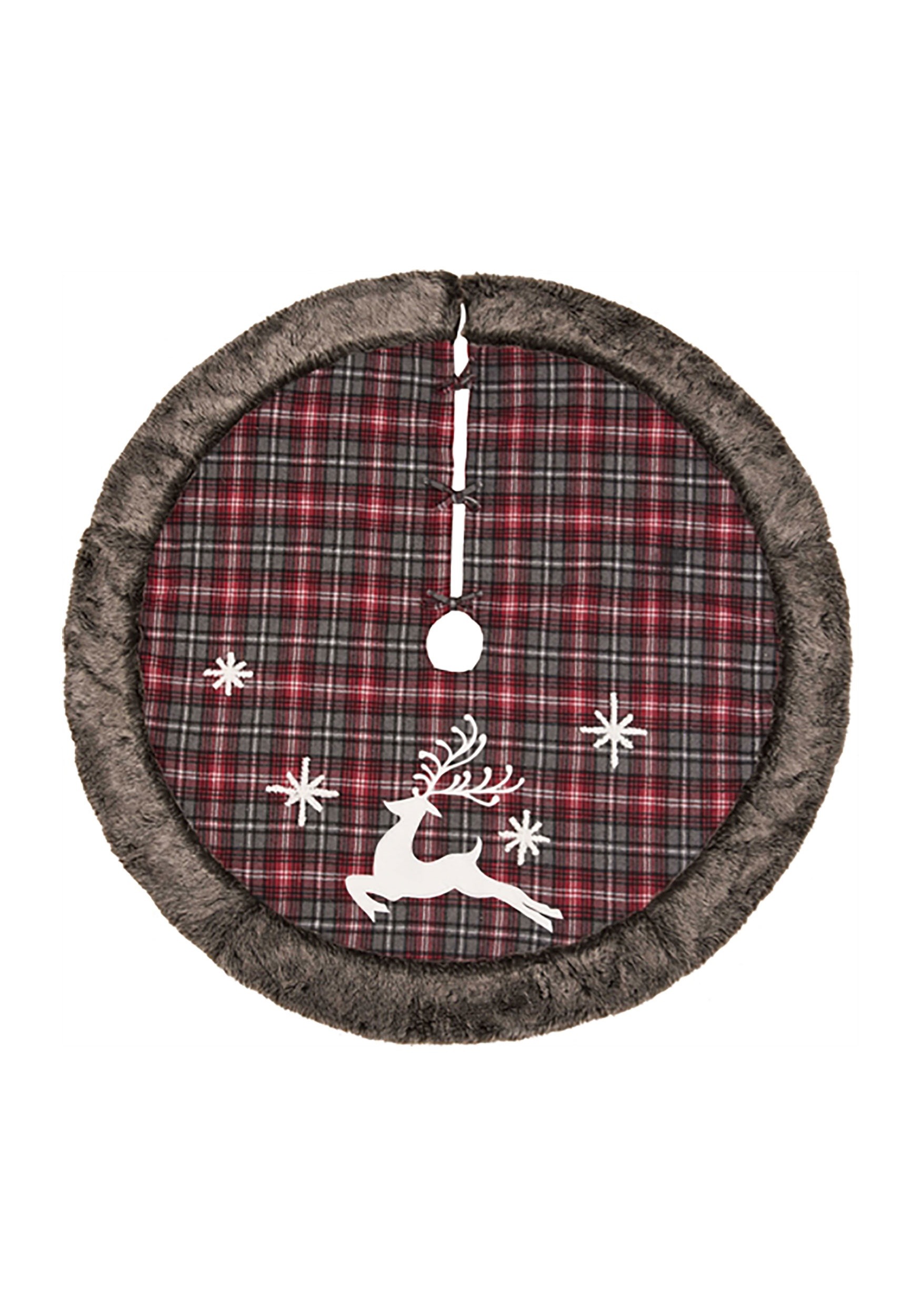 Fabric Rustic Reindeer Tree Skirt with Fur Edge