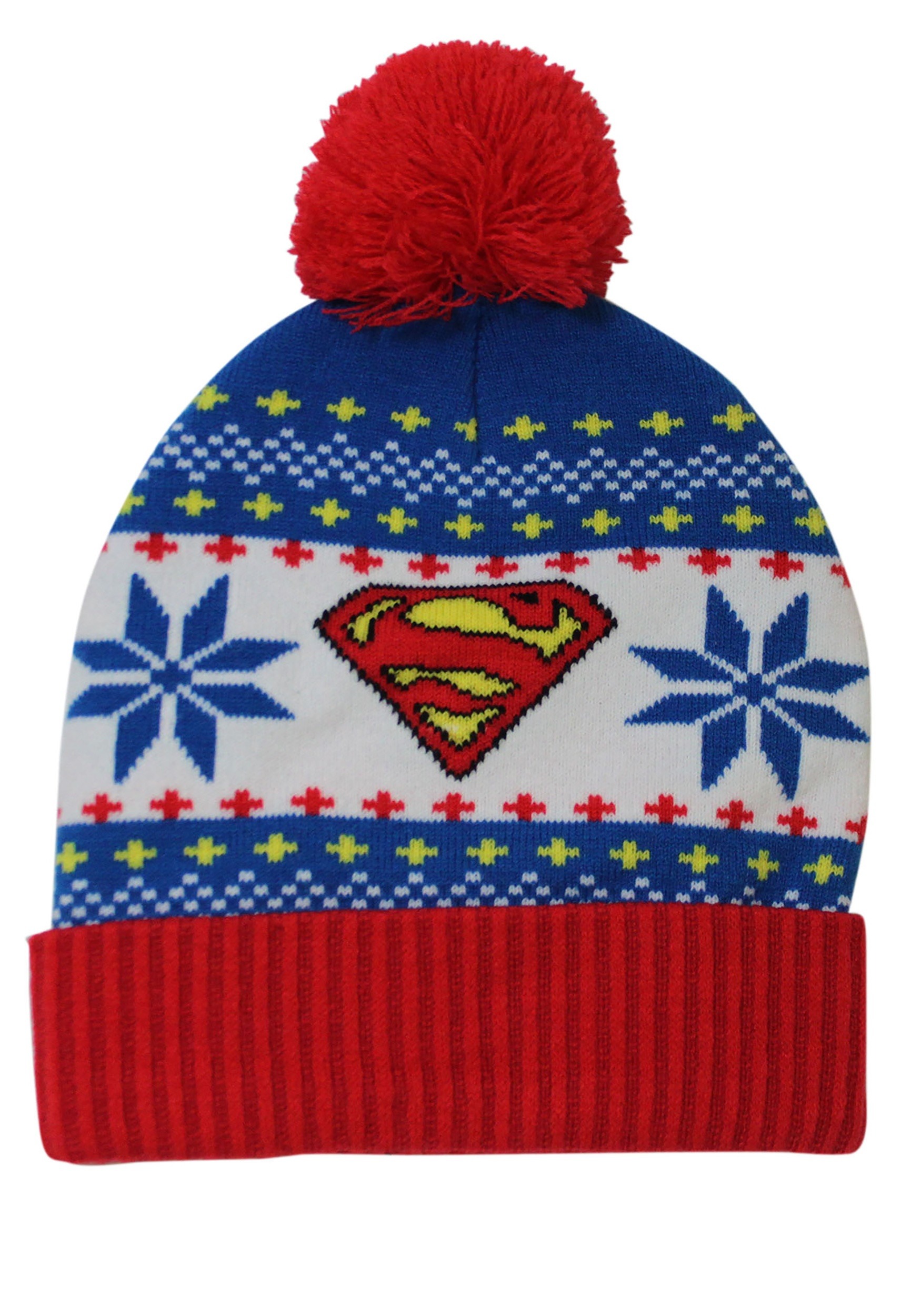 Superman Fair Isle Cuff Pom Beanie