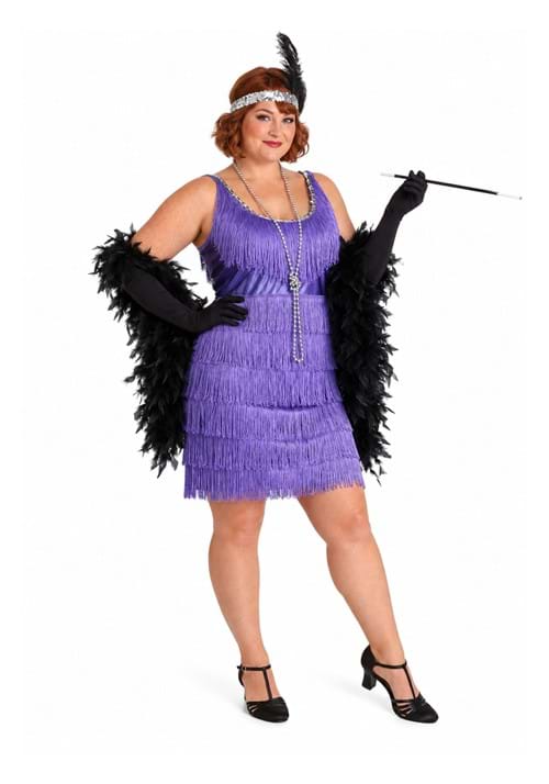 Womens Plus Size Purple Fringe Flapper Costume New Main