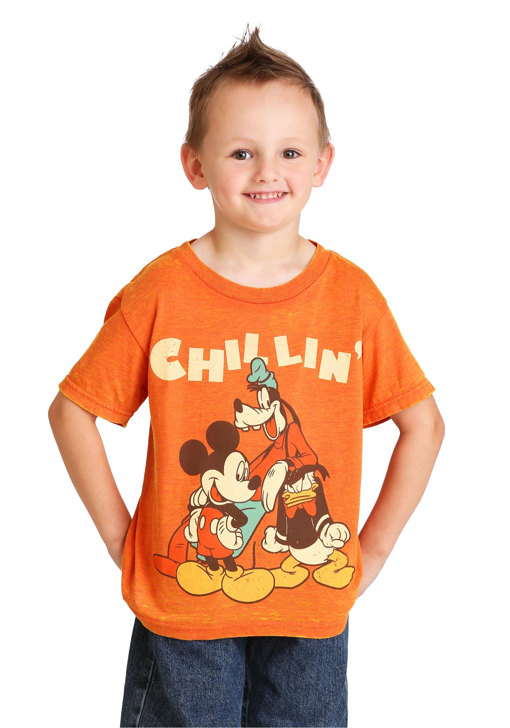 Chillin Trio Boys Orange Burnout T-Shirt - Disney Mickey Mouse
