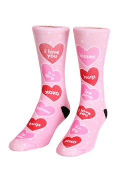 Valentine's Day Candy Hearts Adult Crew Socks