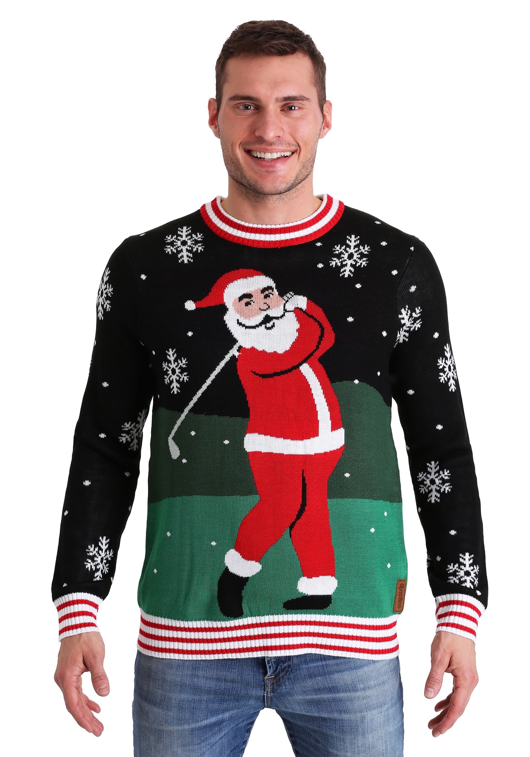 Tipsy Elves Golfing Santa Ugly Christmas Mens Sweater