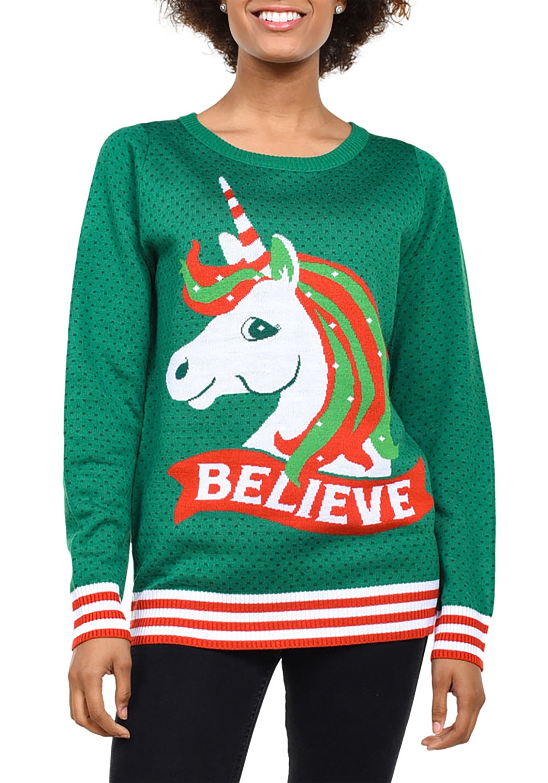 Tipsy Elves Believe Unicorn Ugly Womens Christmas Sweater