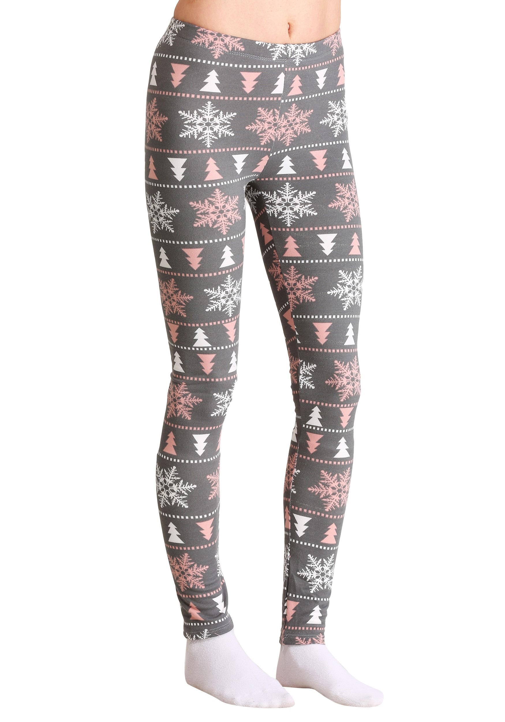 Ugly Christmas Pink & White Snowflake Pattern Gray Women's Leggings