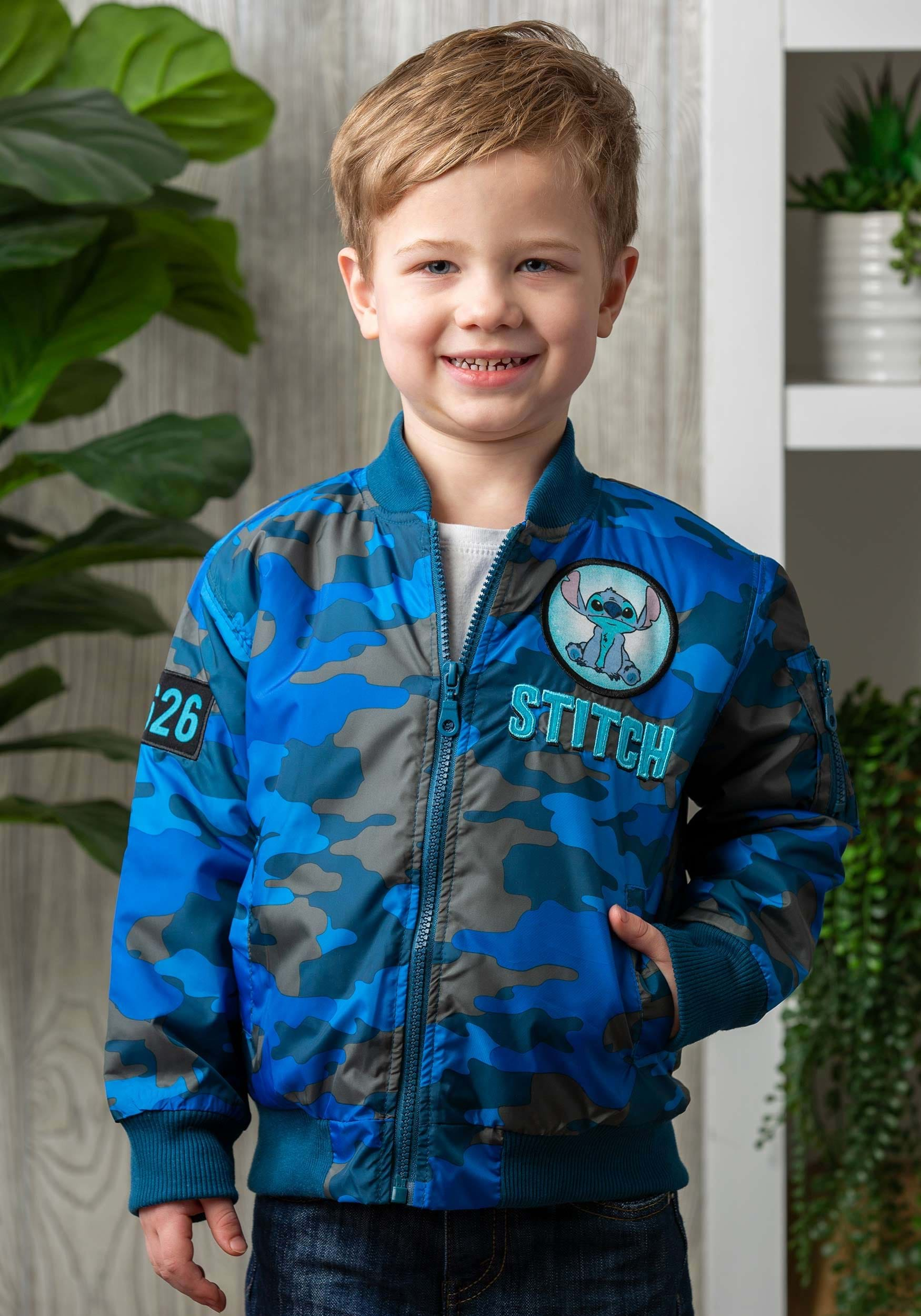 Disney Stitch Blue Camo Print Nylon Jacket For Toddlers