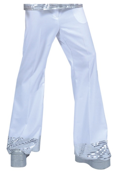 Mens White Sequin Disco Stud Pants