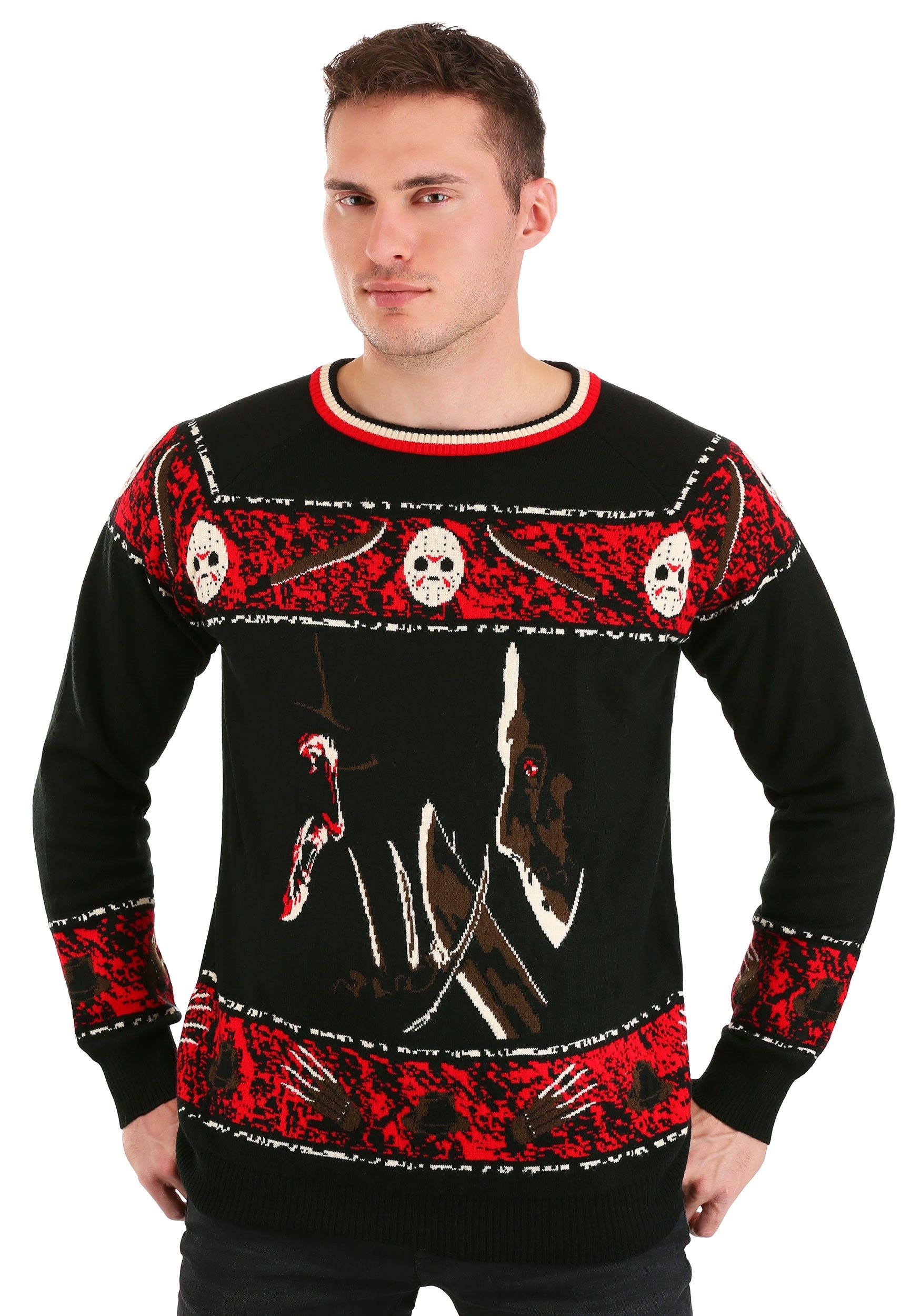 Freddy Vs Jason Ugly Halloween Pullover Sweater , Halloween Sweaters