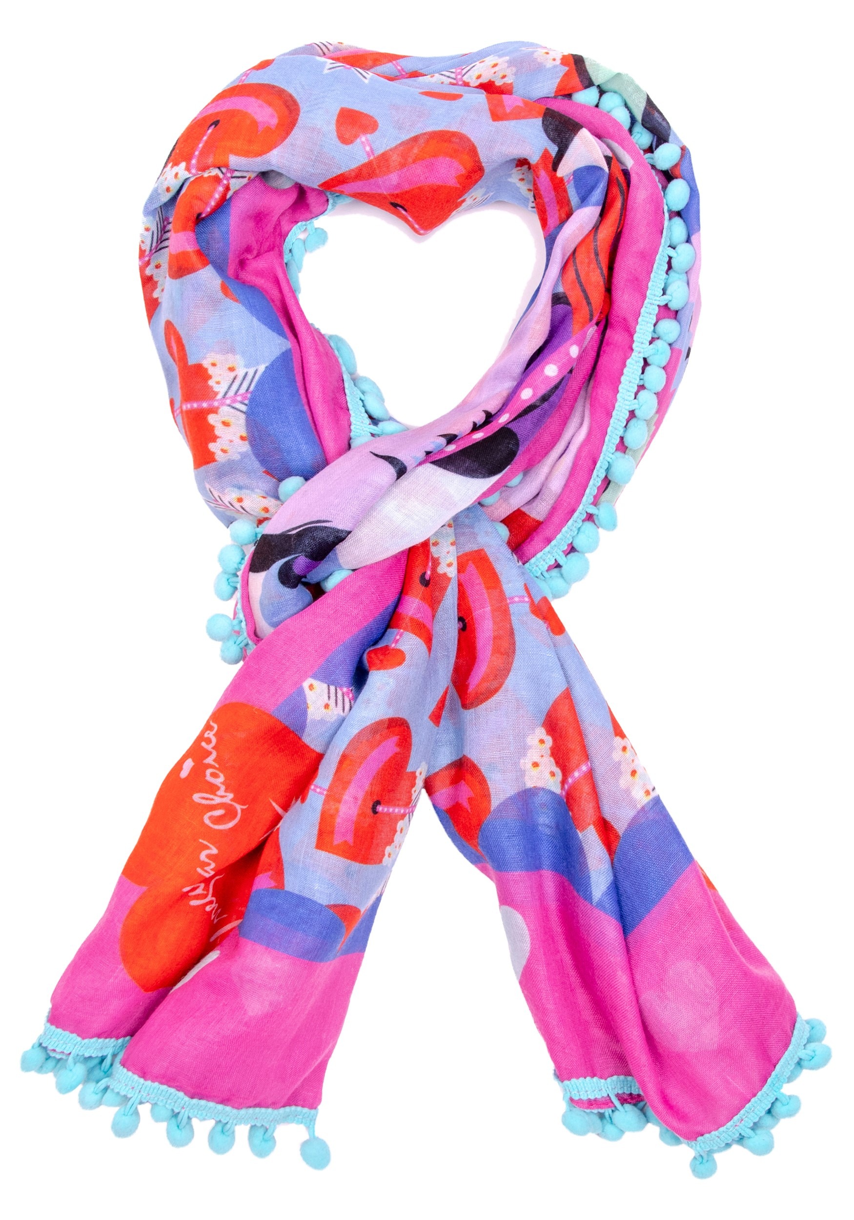 Cupid Bird Print Irregular Choice Pom Pom Parade Scarf