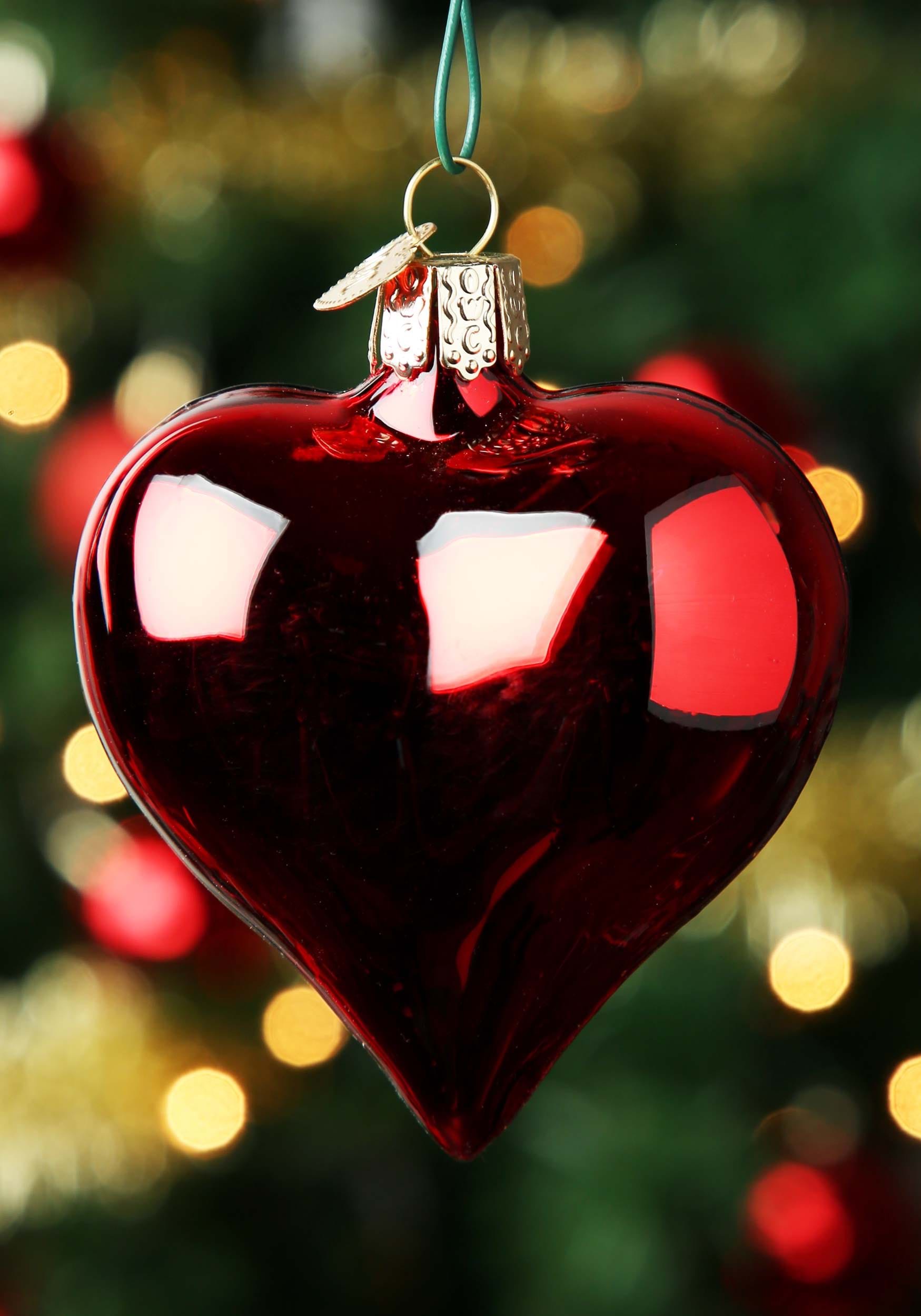 Red Shiny Heart Glass Blown Ornament