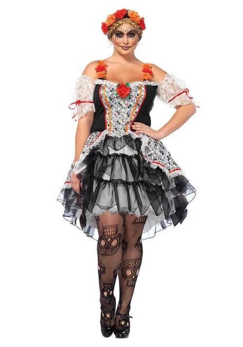 Womens Plus Size Sugar Skull Senorita Costume