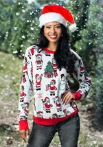 Adult Repeating Santa Pattern Unisex Ugly Christmas Sweater 