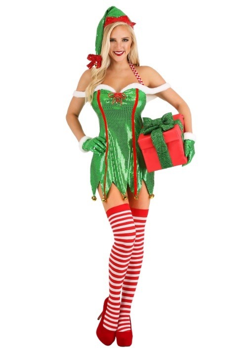 Sexy Green Glitter Elf Costume for Women