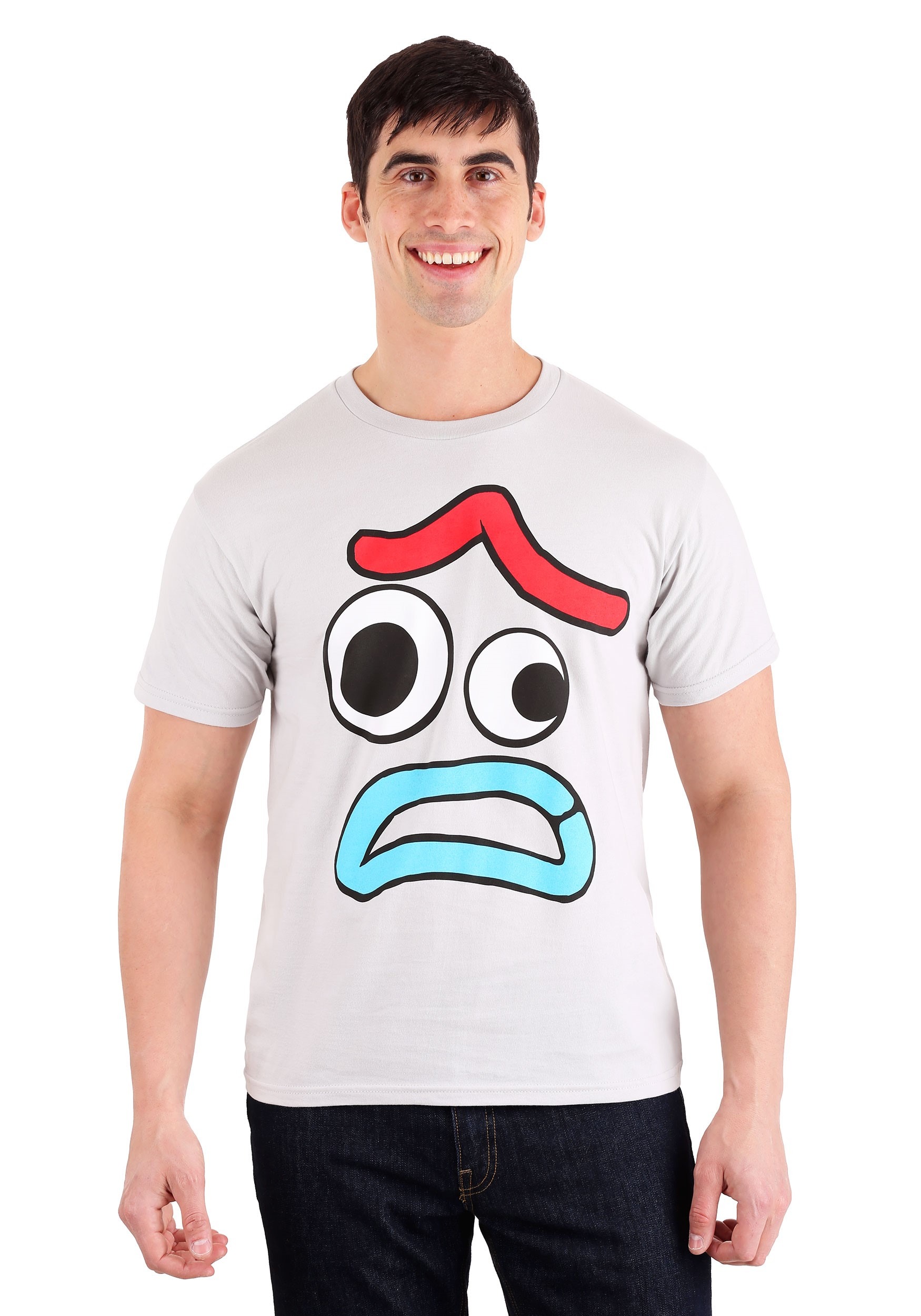 Mens Toy Story 4 Forky (Worried Face) Silver T-Shirt
