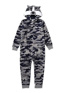 Boys Grey/Blue Camo Wolf Hooded Blanket Sleeper