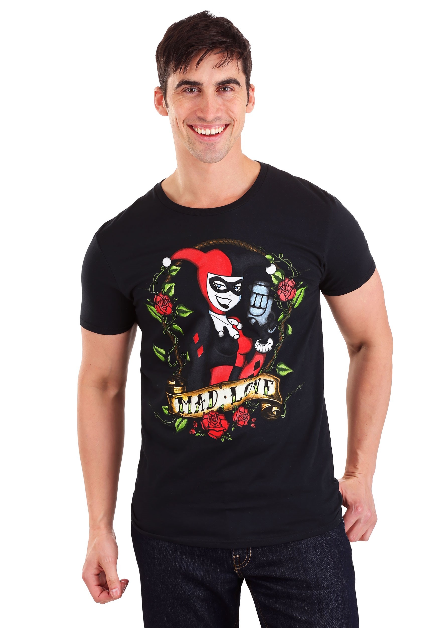 Animated Jester Harley Quinn Mad Love Tattoo Black T-Shirt