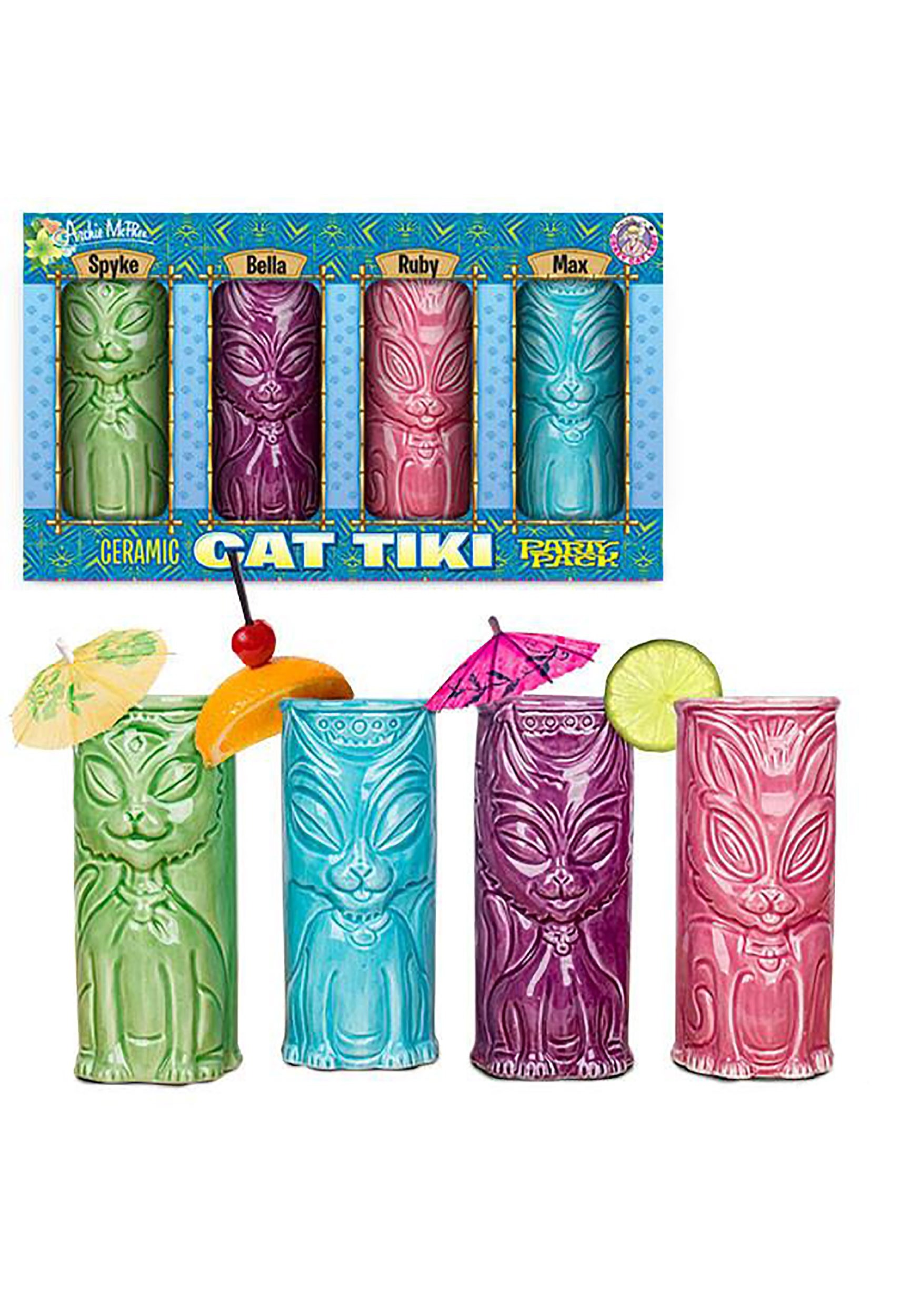 Cat Tiki Mugs Set of 4