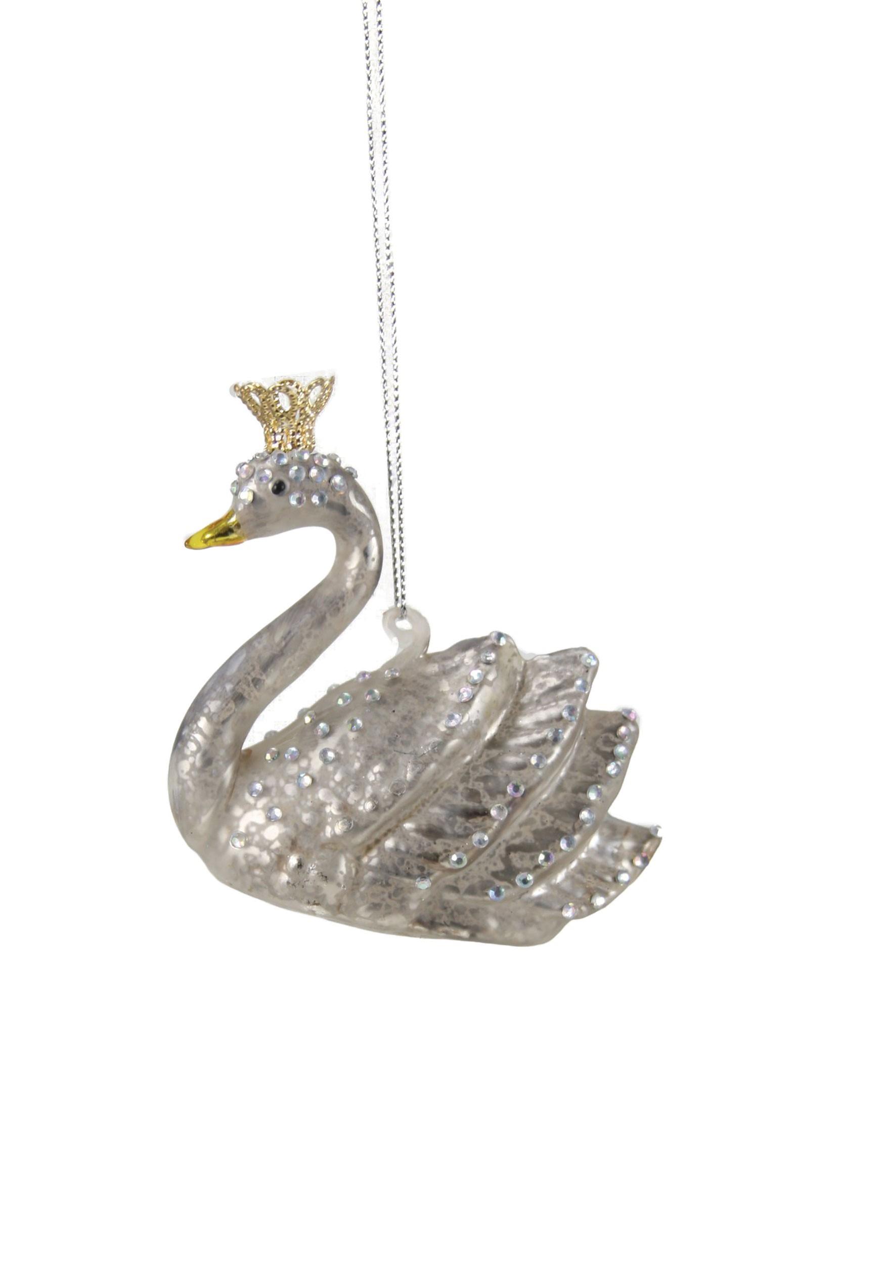 Glass Christmas Ornament Crowned Swan