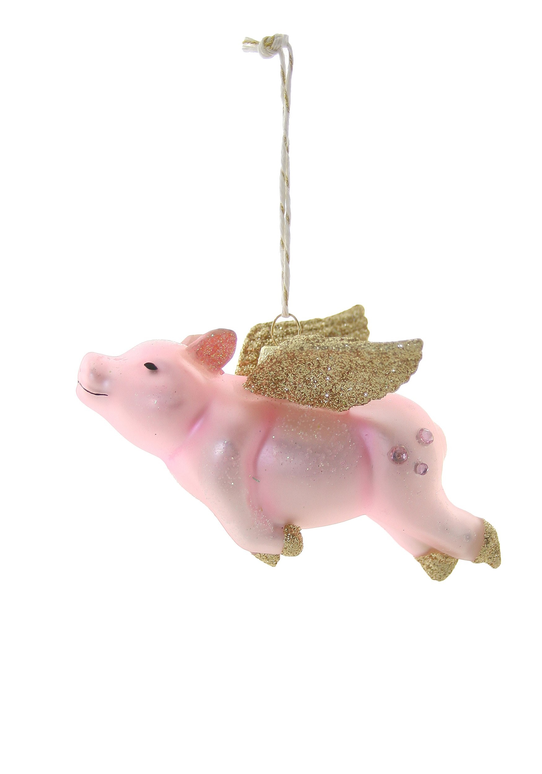 Glass Christmas Ornament Flying Pig