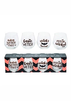 Set of 4 Glass Witchy Wine 16 oz Stemless Glasses