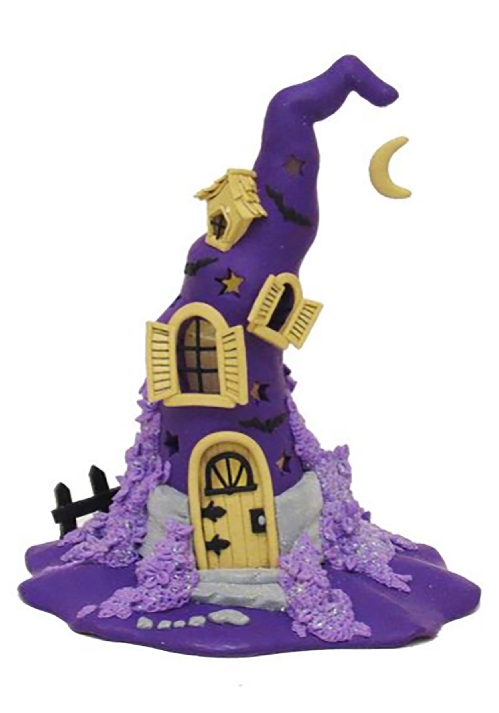 Purple Claydough LED Halloween Witch Hat Tablepiece